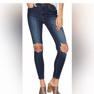 Free People Dark Blue Distressed Knee Skinny Jeans